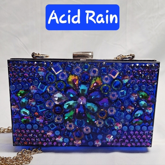 Handmade Handbags - Handmade Pearl Chaos Blue Transparent Acrylic Clutch - Acid Rain
